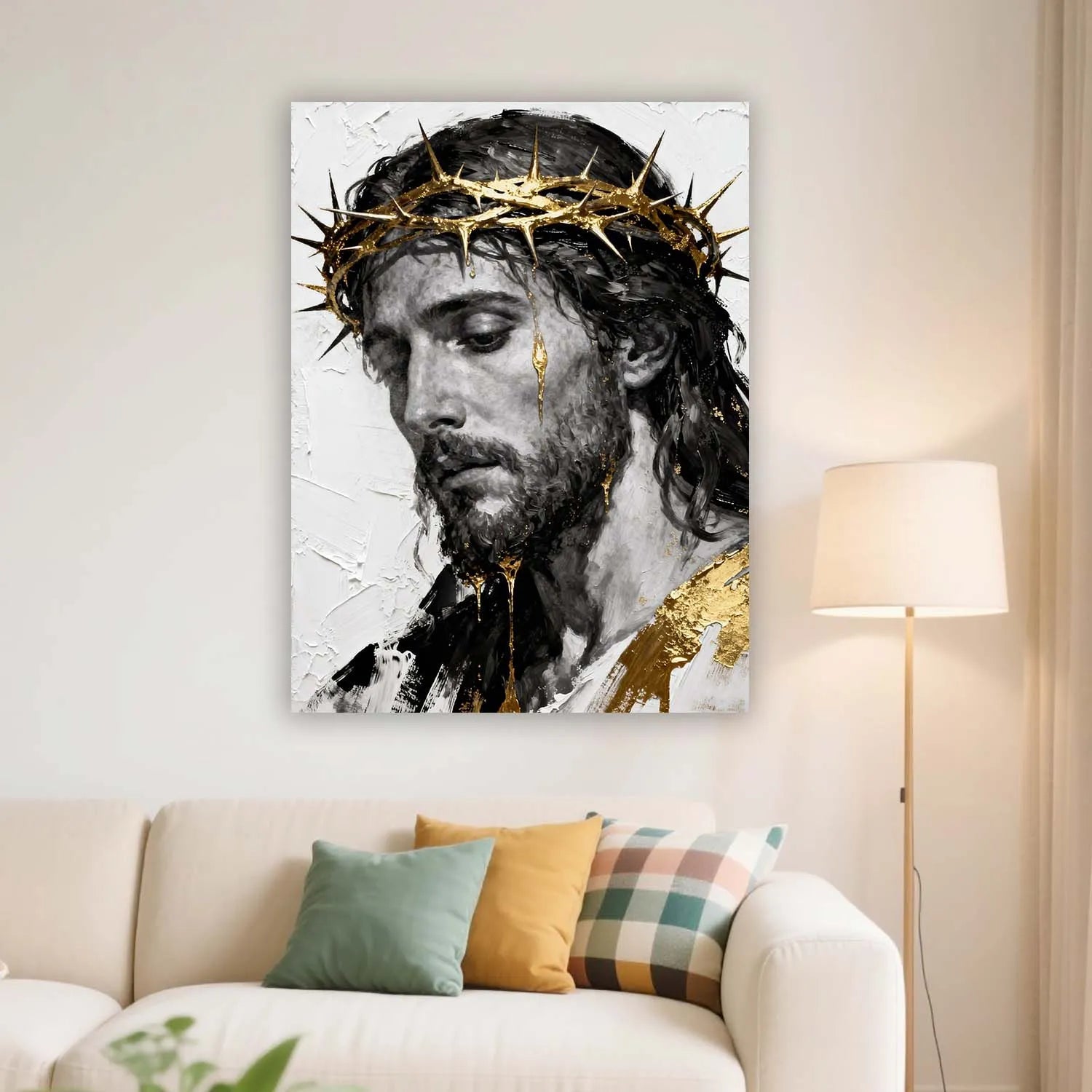 Christian Easter Canvas Print Jesus Crown Of Thorns Wall Art With Gold Accents Religious Home Decor PrintToucan - PrintToucanChristianPrinttoucan-12 x 16-1.5‘’