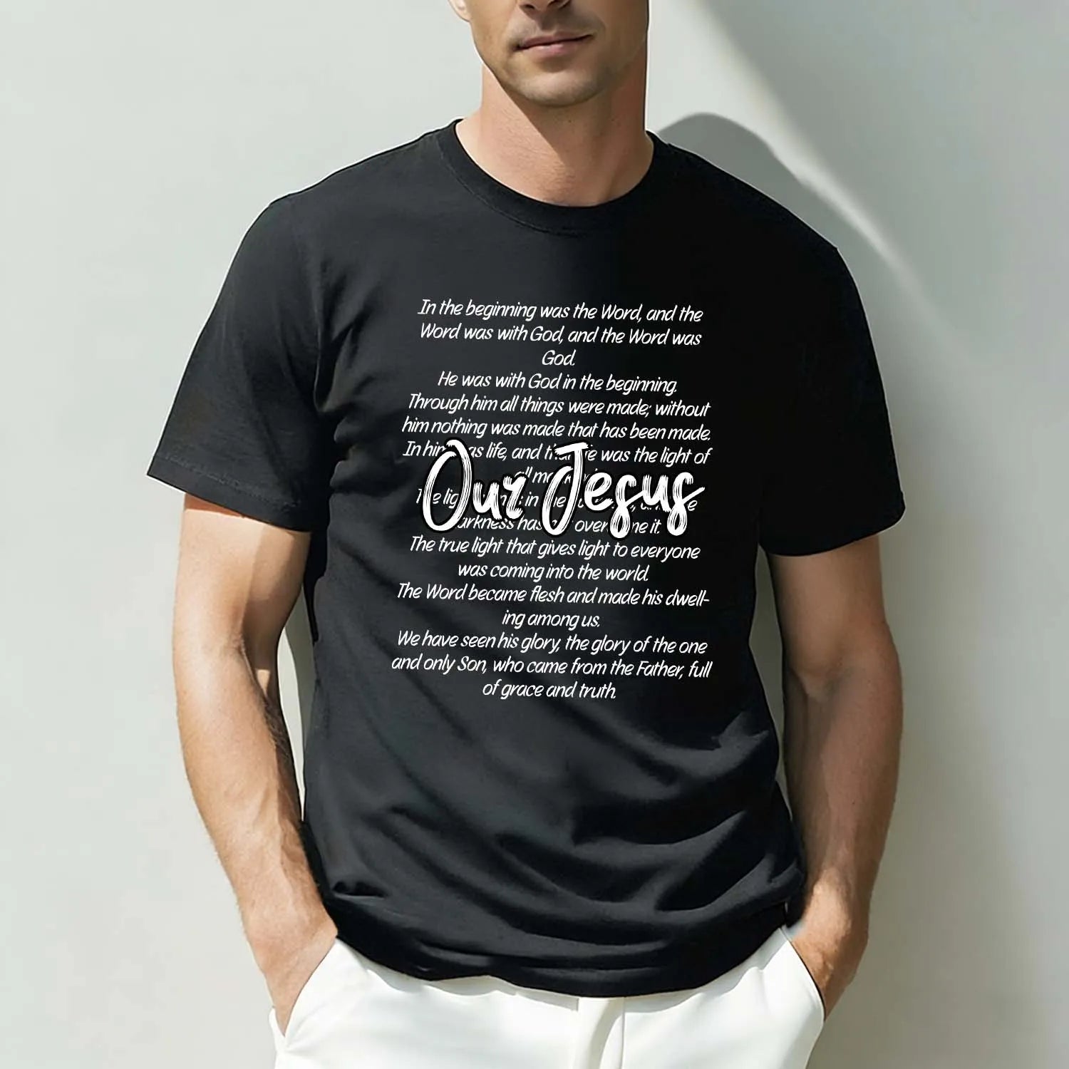 Christian T-Shirt John 1 1 Bible Verse Our Jesus Faith Based Scripture Tee PrintToucan - PrintToucanChristianPrinttoucan-S
