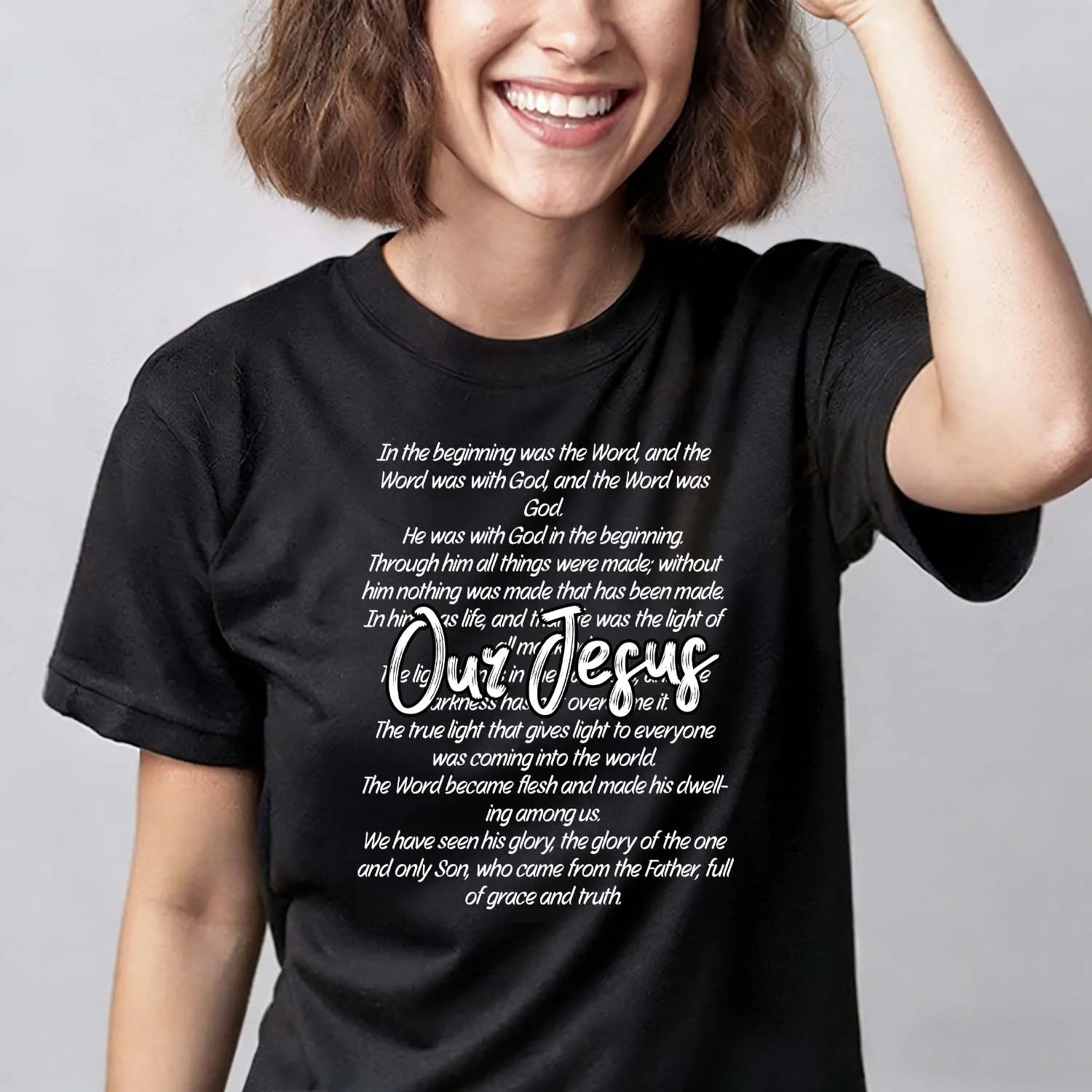 Christian T-Shirt John 1 1 Bible Verse Our Jesus Faith Based Scripture Tee PrintToucan - PrintToucanChristianPrinttoucan-S