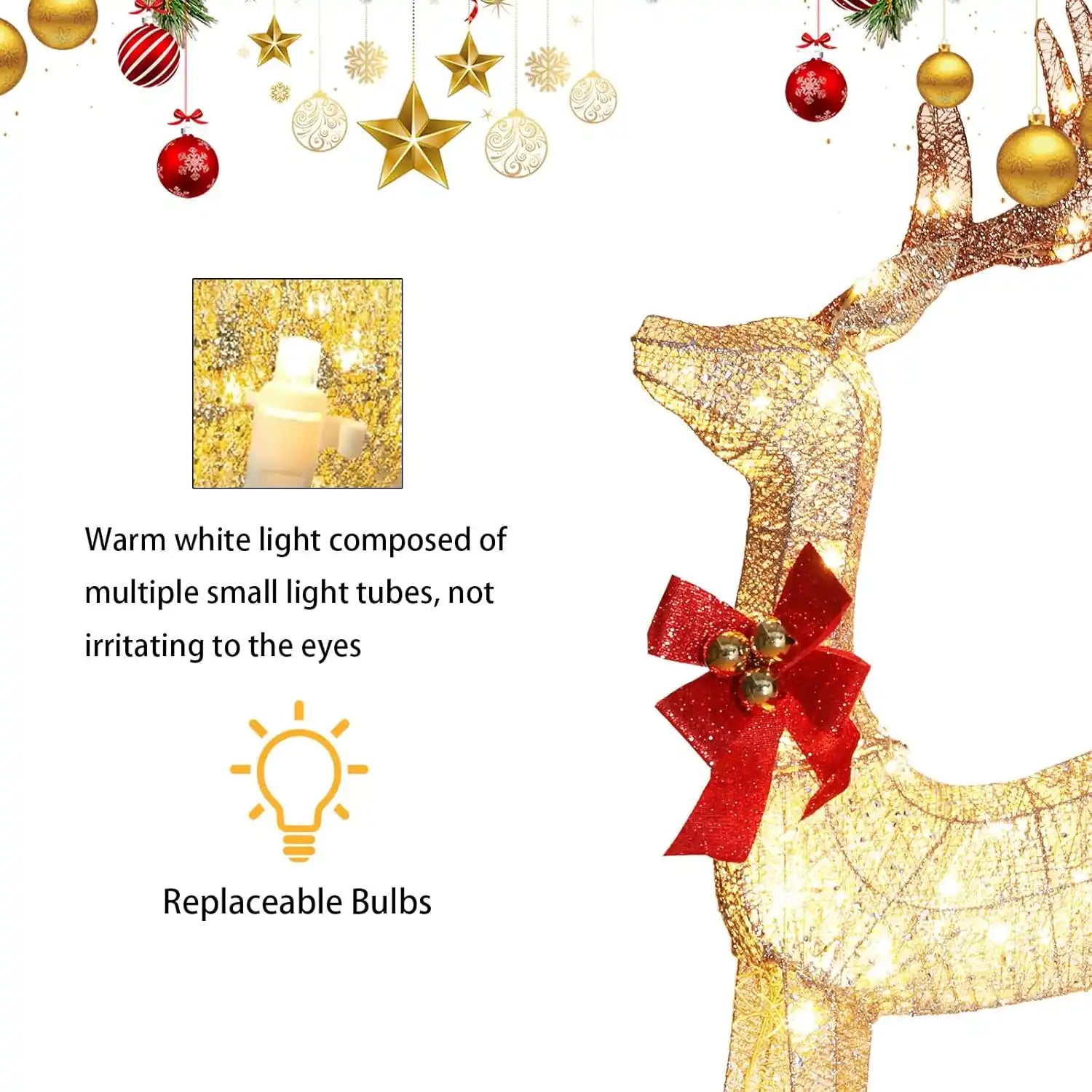 Christmas Deer Decoration Light Up Christmas Decor Deer Set With Sleigh, Holiday Outdoor & Indoor Display | PrintToucan - PrintToucanChrismas Gift