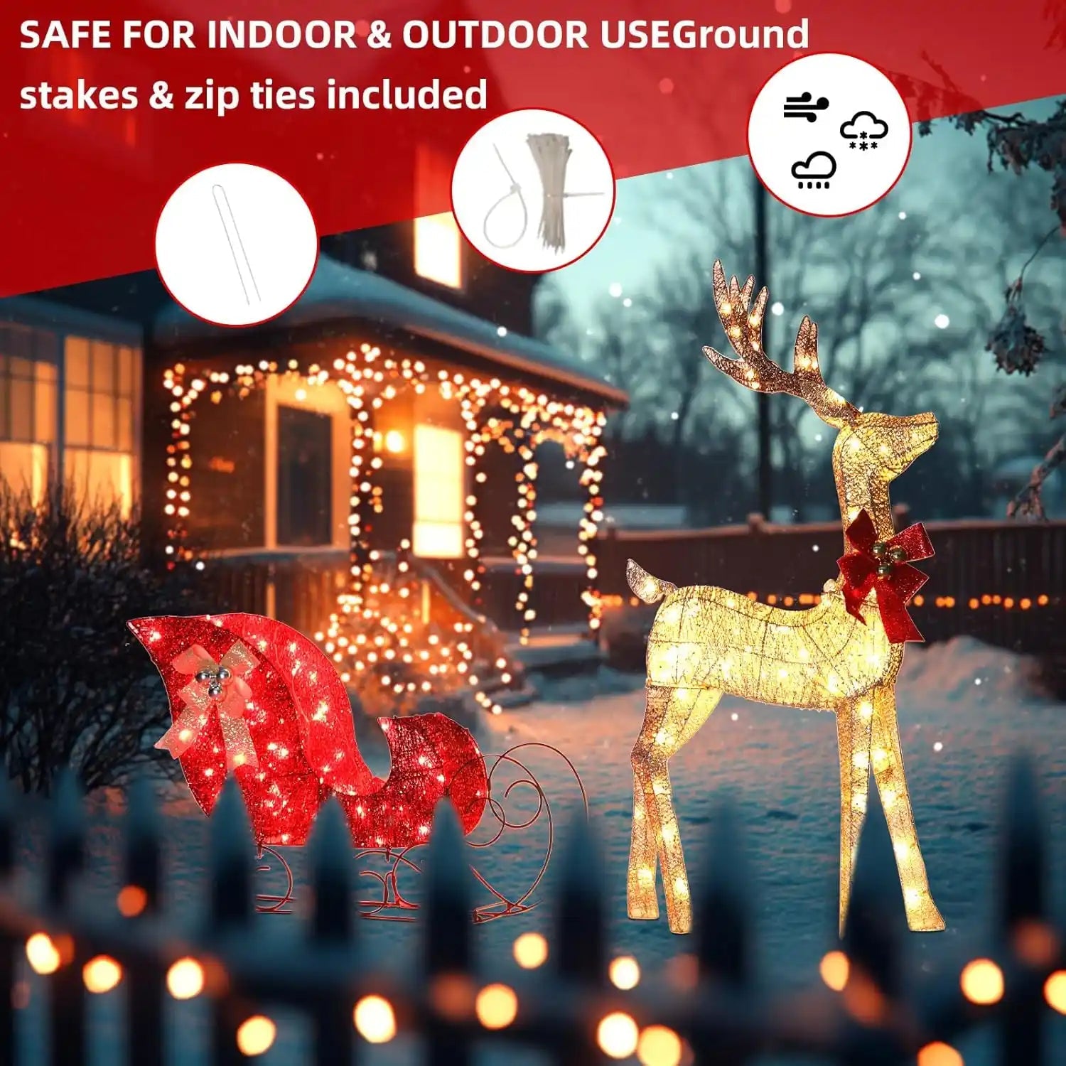 Christmas Deer Decoration Light Up Christmas Decor Deer Set With Sleigh, Holiday Outdoor & Indoor Display | PrintToucan - PrintToucanChrismas Gift