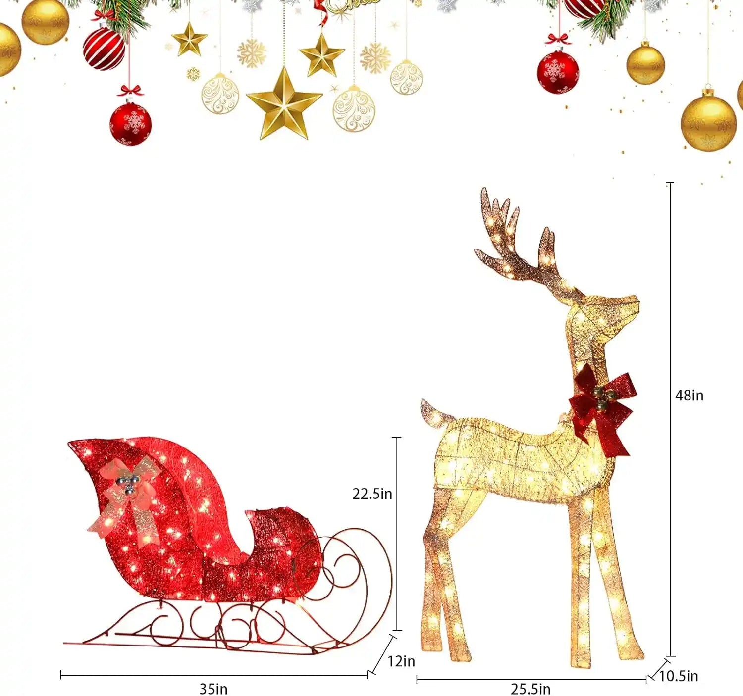 Christmas Deer Decoration Light Up Christmas Decor Deer Set With Sleigh, Holiday Outdoor & Indoor Display | PrintToucan - PrintToucanChrismas Gift