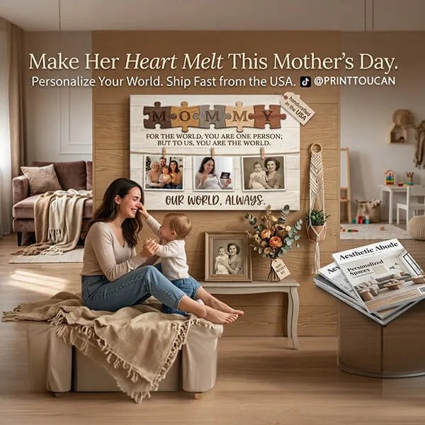 Custom Canvas Print Mommy Puzzle Piece Photo Canvas Personalized Mothers Day Family Photo Wall Art Gift For Mom Nursery Living Room Decor PrintToucan - PrintToucanMother's DayPrinttoucan-12 x 16-1.5‘’