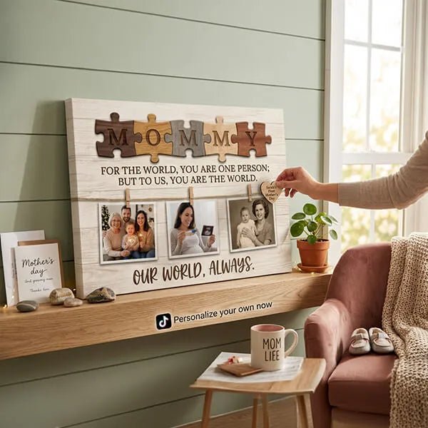 Custom Canvas Print Mommy Puzzle Piece Photo Canvas Personalized Mothers Day Family Photo Wall Art Gift For Mom Nursery Living Room Decor PrintToucan - PrintToucanMother's DayPrinttoucan-12 x 16-1.5‘’