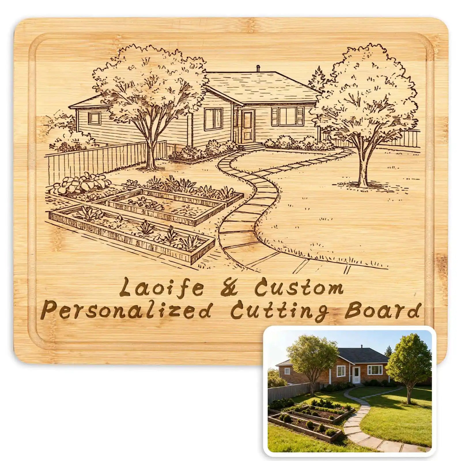 Bamboo Custom Cutting Board with Personalized House Engraving & Names – Custom Wood Engraved Board for Family Gift | PrintToucan