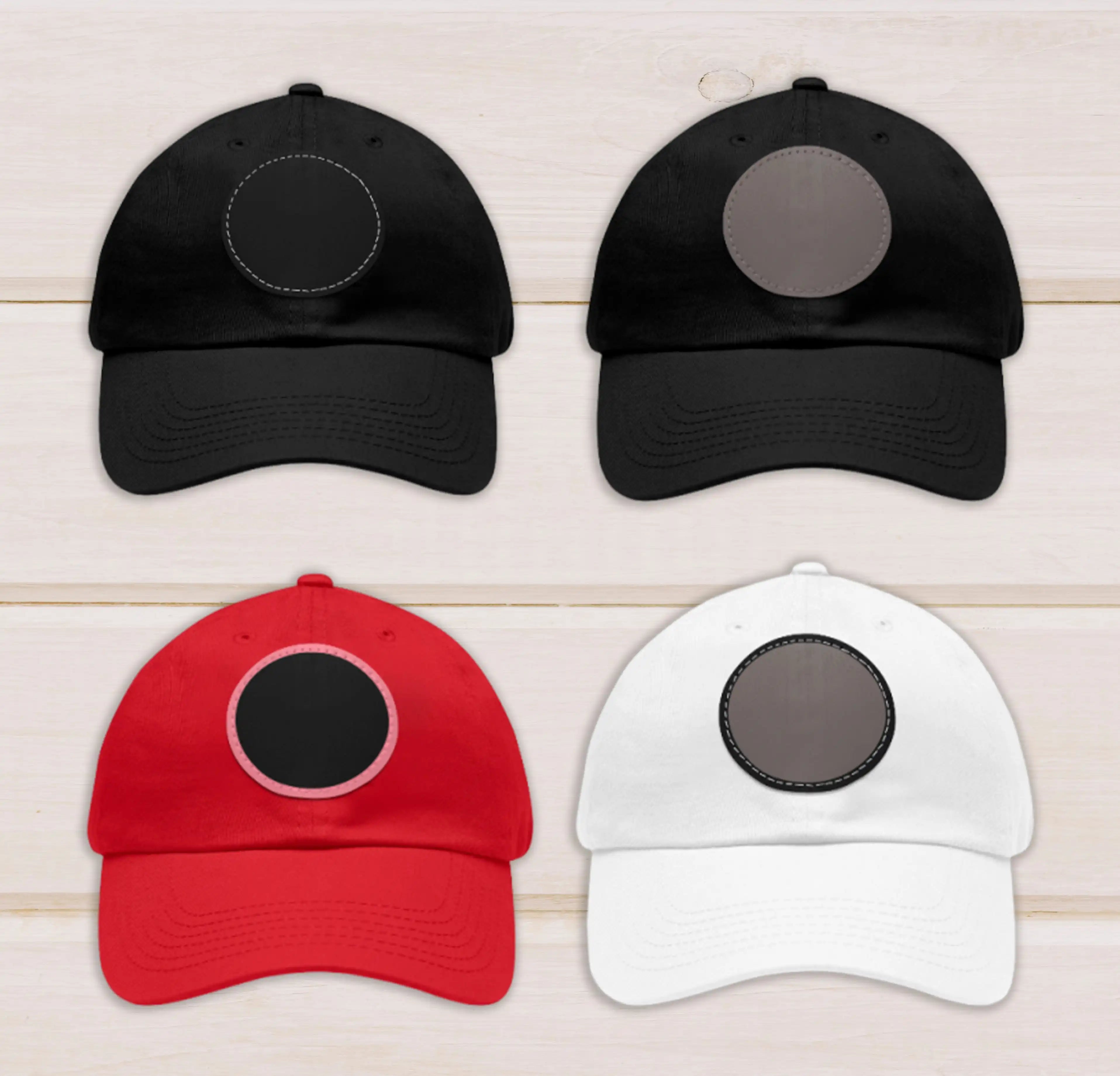 Custom Dad Hat with Round Leather Patch Personalized Travel Cap Fast Printing | PrintToucan - printtoucan