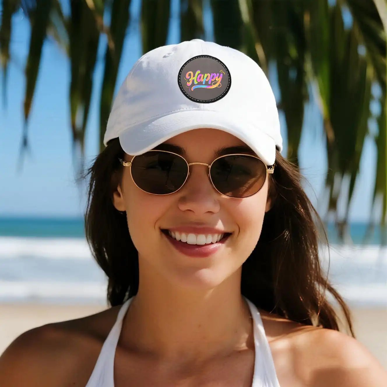 Custom Dad Hat with Round Leather Patch Personalized Travel Cap Fast Printing | PrintToucan - printtoucan