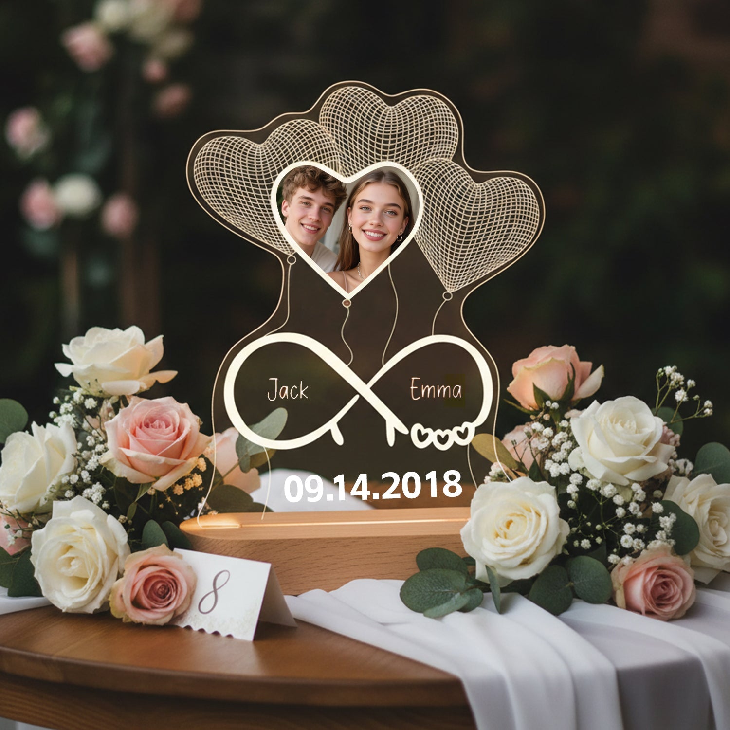 Custom Heart Balloon - Themed Night Light Valentine’s Day Acrylic Personalized Photo & Text Home Decor PrintToucan - PrintToucanValentine's Day Gifts