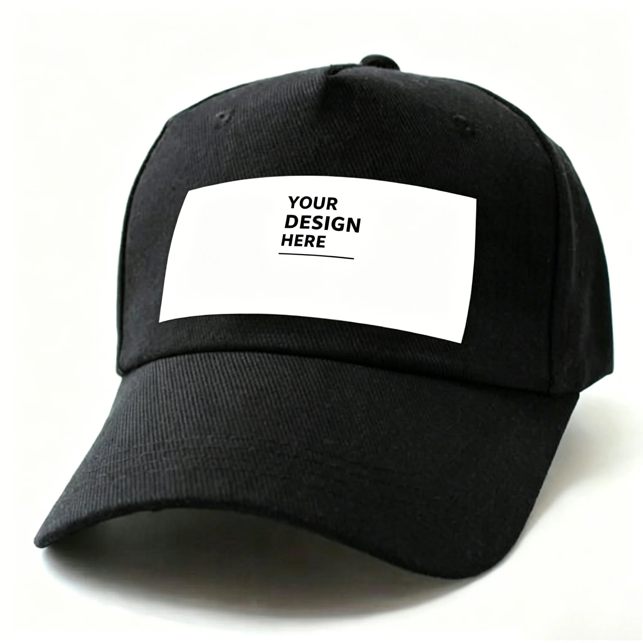 PrintToucan custom black baseball cap mockup, blank dad hat for bulk personalized logo and design printing, wholesale custom cap with your design here