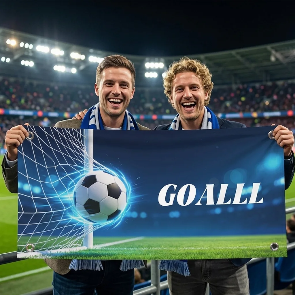PrintToucan soccer GOALLL banner, custom football goal design hanging flag with grommets for stadium fan events and parties