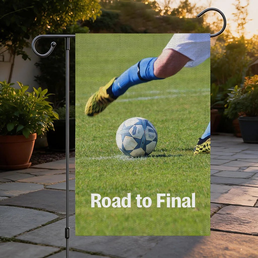 Cheer on your favorite team with this soccer-themed garden flag! Featuring a "Road to Final" design