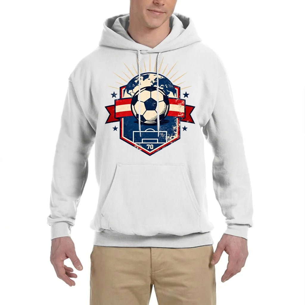 Show off your love for the game with this vintage-inspired soccer hoodie. The retro crest design adds a timeless touch to your casual style.
