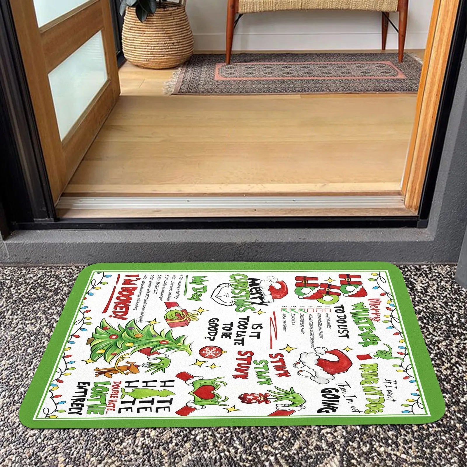 Doormat 640g Rubber Christmas Grinch Theme Outdoor Entry Decor Outdoor PrintToucan - PrintToucanChrismas Gift