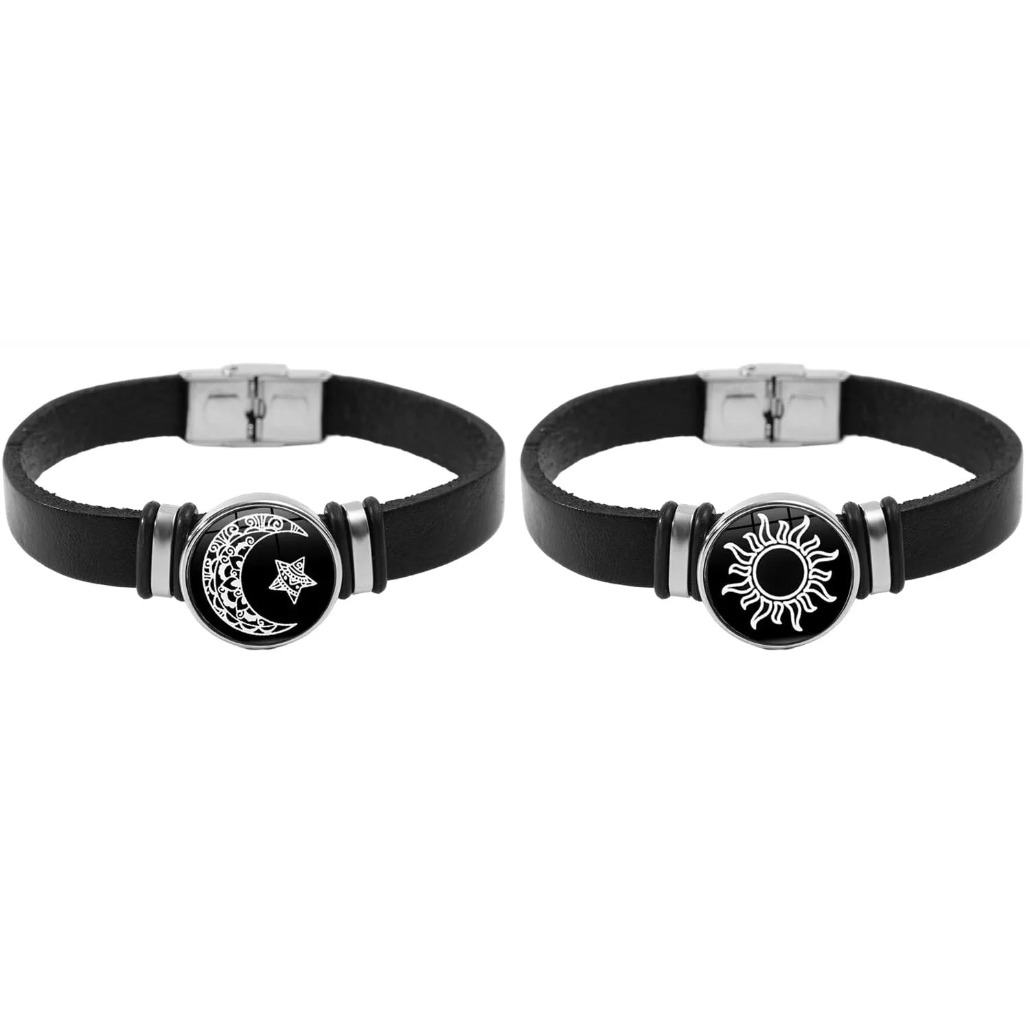 Gemstone Bracelet 2Pcs Glass Sun Moon Luminous Vintage Couple Handmade USA Made PrintToucan - PrintToucanStandard