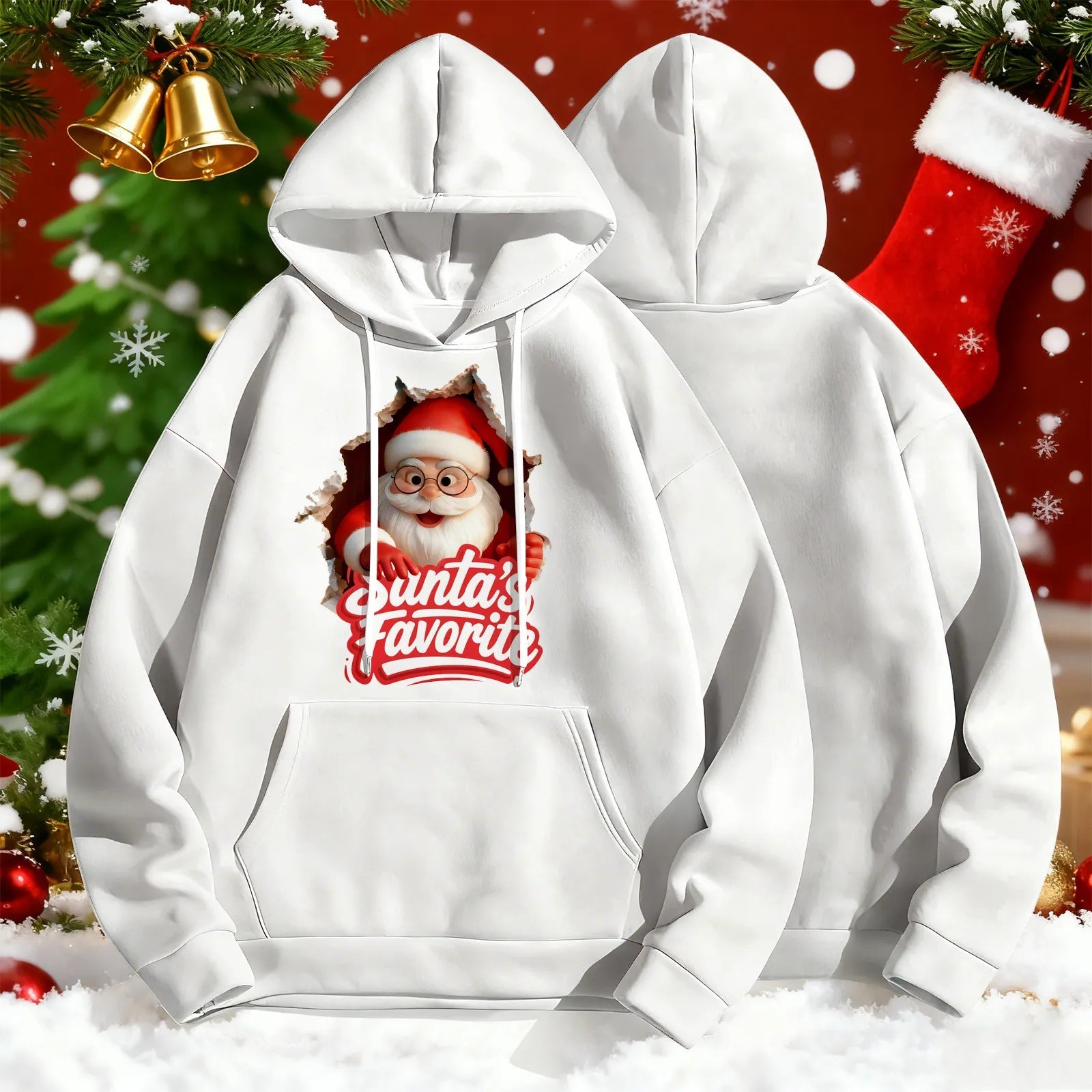 Hooded Sweatshirt Unisex Cotton Christmas Santa's Favorite Ripped Graphic Best Hooded Sweatshirt PrintToucan - PrintToucanChrismas Gift
