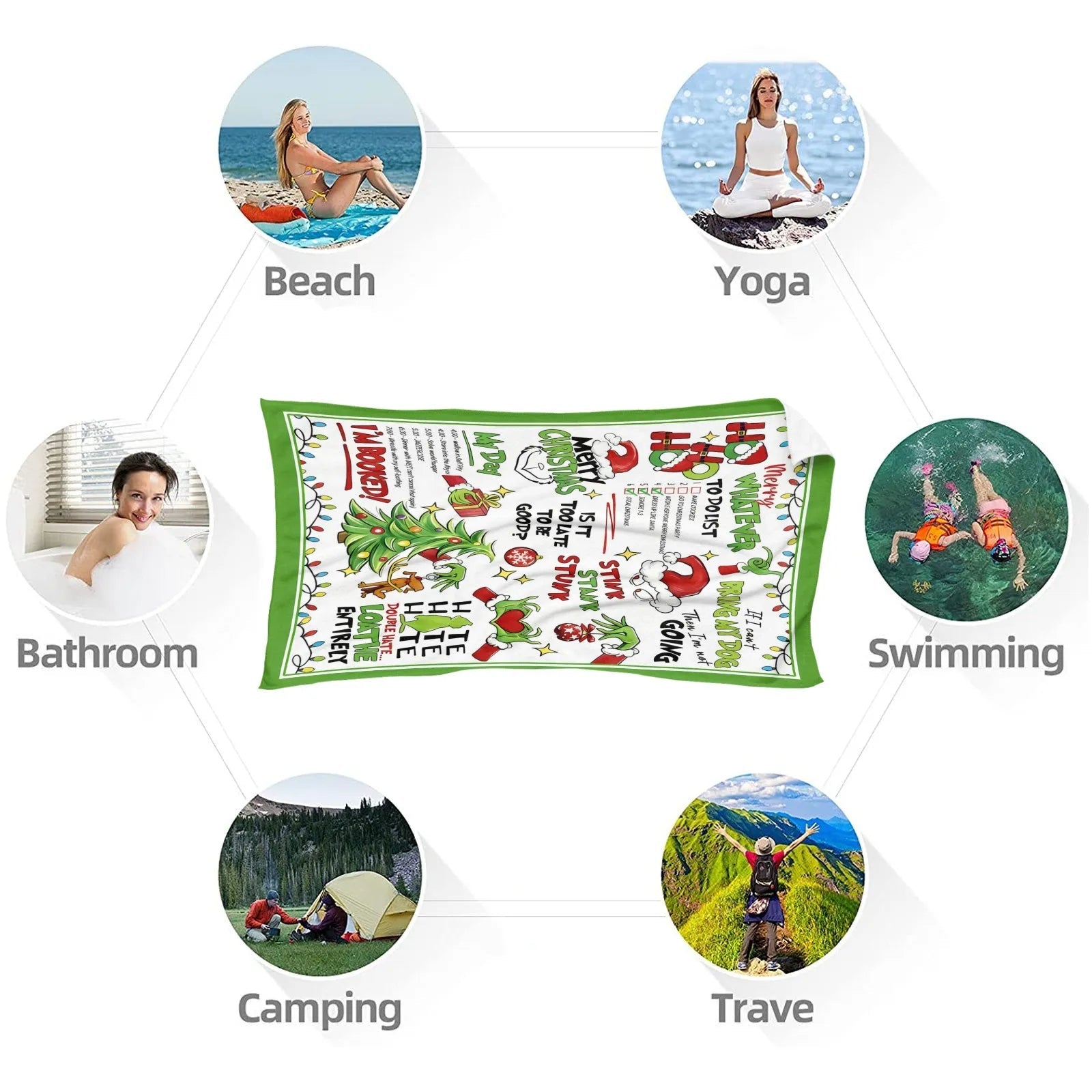 Large Bath Towel 310g Polyester Funny Christmas Holiday Design for Home Use best absorbent bath towels PrintToucan - PrintToucanChrismas Gift