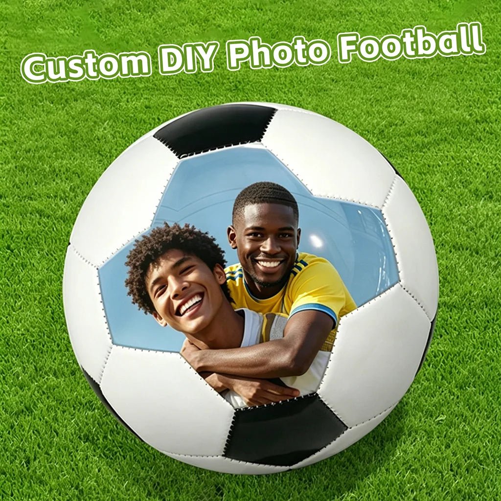 Custom DIY photo football, upload your photo to create a unique personalized soccer ball for family gifts and special occasions.