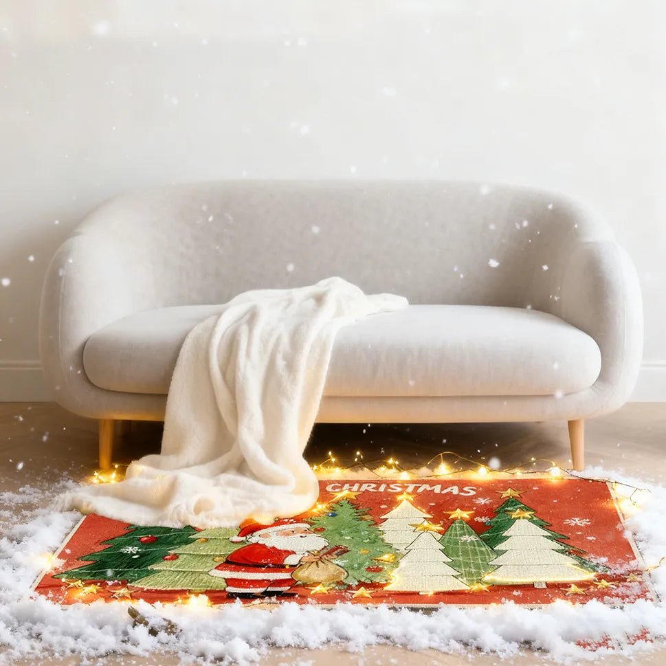 Rug Washable Backing Spun Cashmere Christmas Theme Santa & Tree Illustration Home Decor Rug Cleaning PrintToucan - PrintToucanChrismas Gift