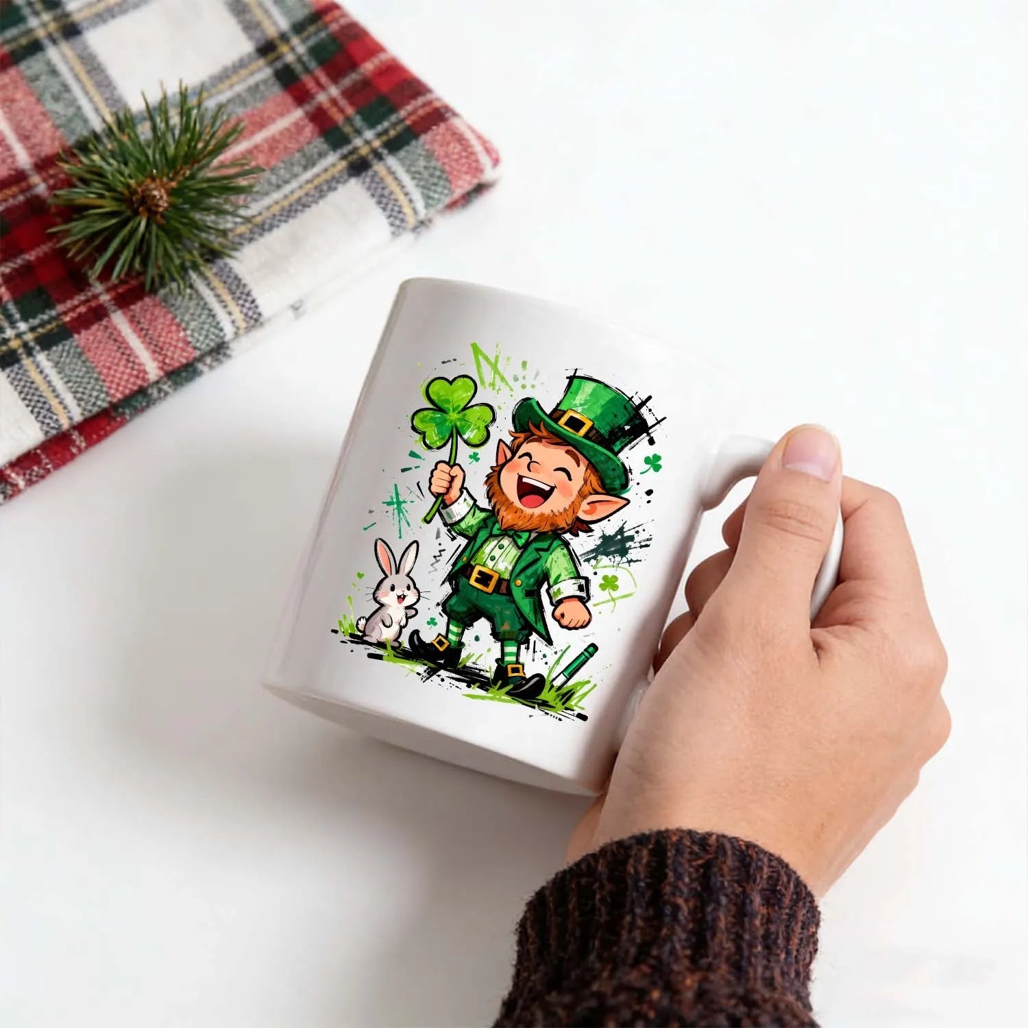 St. Patrick's Day Mug Cartoon Leprechaun Bunny Graffiti Four Leaf Clover Ceramic Coffee Tea Cup Funny Holiday Gift PrintToucan - PrintToucanSt. Patrick’s DayPT-MUG-11OZ-LOVERS