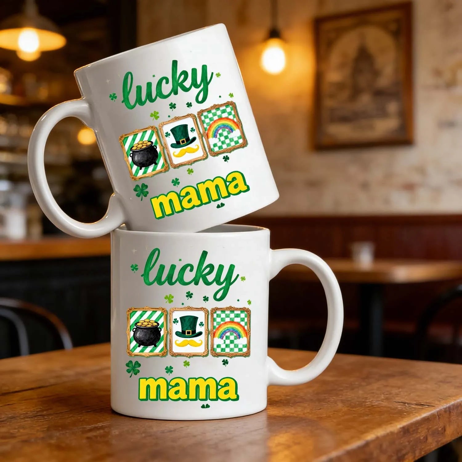 St. Patrick's Day Mug Lucky Mama Pot Of Gold Leprechaun Hat Rainbow Shamrock Ceramic Coffee Tea Cup Holiday Gift PrintToucan - PrintToucanSt. Patrick’s DayPT-MUG-11OZ-LOVERS