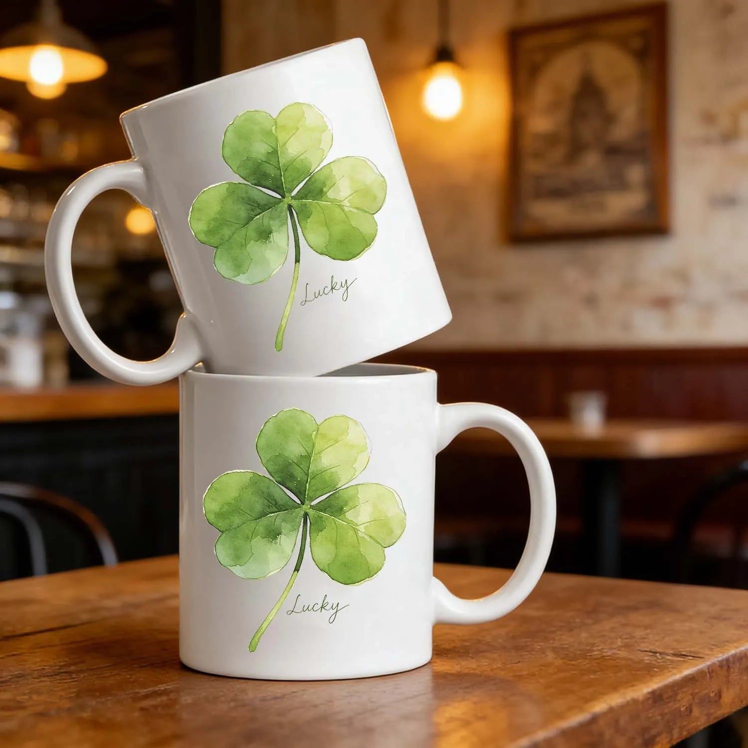 St. Patrick's Day Mug Watercolor Four Leaf Clover Lucky Shamrock Ceramic Coffee Tea Cup Irish Holiday Gift PrintToucan - PrintToucanSt. Patrick’s DayPT-MUG-11OZ-LOVERS