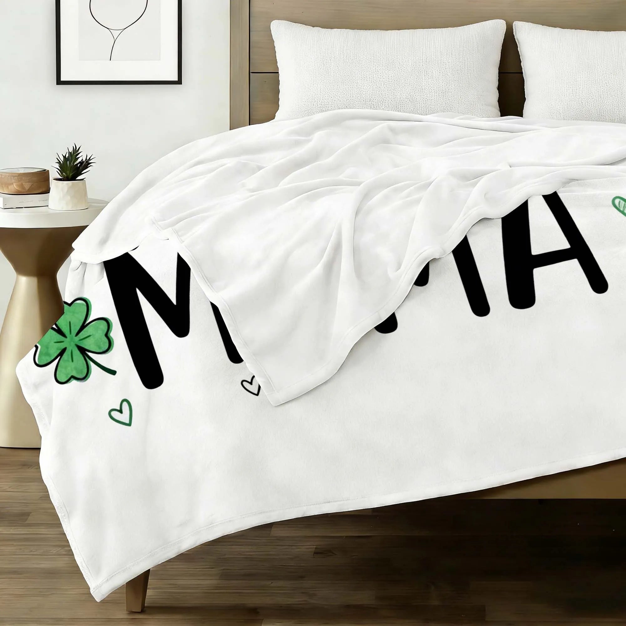 Throw Blanket St Patricks Day One Lucky Mama Shamrock Four Leaf Clover Soft Flannel Blanket for Couch Bed Sofa Holiday Gift PrintToucan - PrintToucanSt. Patrick’s Day