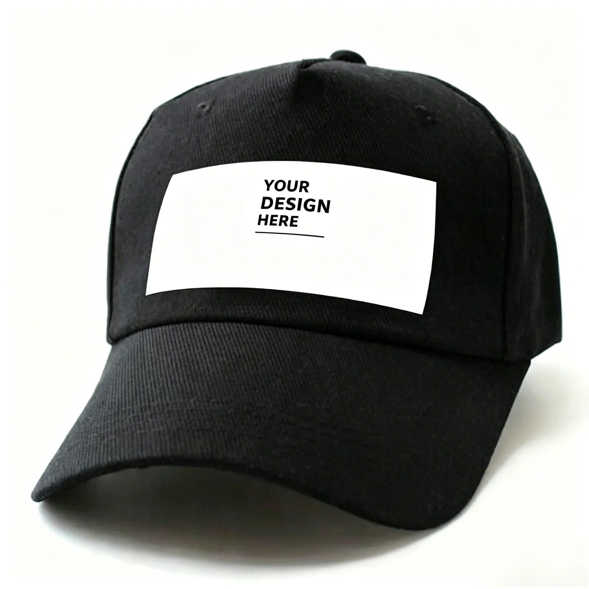 PrintToucan custom black baseball cap mockup, blank cotton dad hat for bulk personalized logo and design printing, wholesale custom cap with your design here