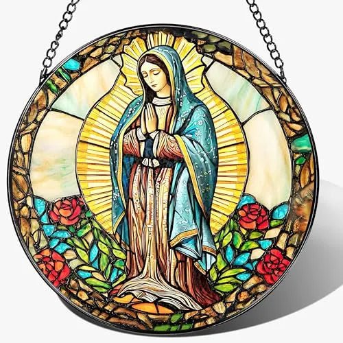 Virgin Mary Acrylic Hanging Ornament With Chain Stained Glass Catholic Suncatcher Window Decor PrintToucan - PrintToucanHome DecorACRYLIC-CROSS-20