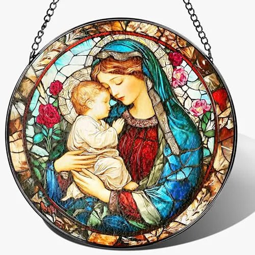 Virgin Mary Acrylic Hanging Ornament With Chain Stained Glass Catholic Suncatcher Window Decor PrintToucan - PrintToucanHome DecorACRYLIC-CROSS-PGN-20