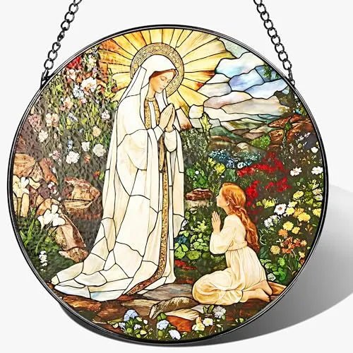 Virgin Mary Acrylic Hanging Ornament With Chain Stained Glass Catholic Suncatcher Window Decor PrintToucan - PrintToucanHome DecorACRYLIC-CROSS-B-20