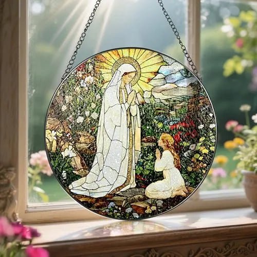 Virgin Mary Acrylic Hanging Ornament With Chain Stained Glass Catholic Suncatcher Window Decor PrintToucan - PrintToucanHome DecorACRYLIC-CROSS-B-20