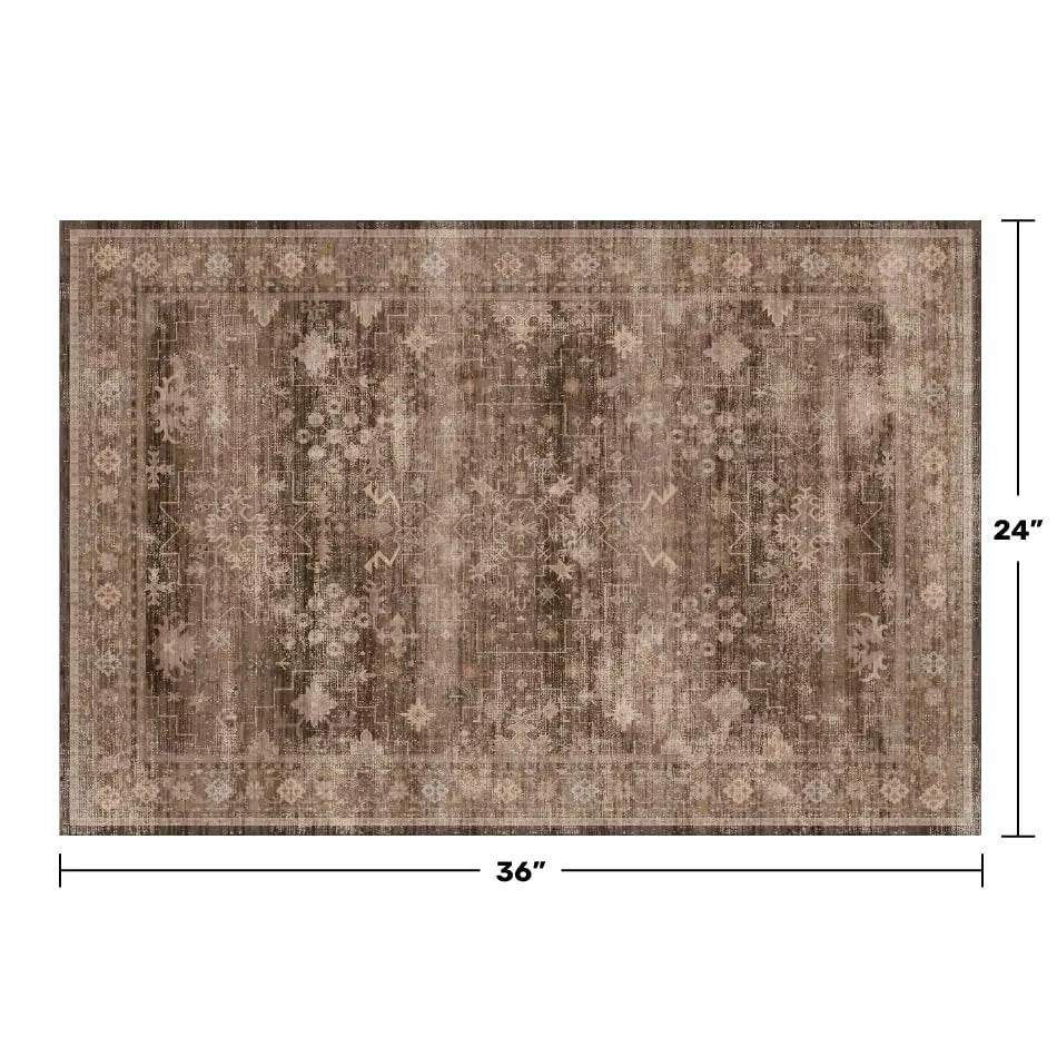 Warm Taupe Distressed Traditional Area Rug Neutral Vintage Oriental Floor Covering PrintToucan - PrintToucanRugPrinttoucan-16" x 24"