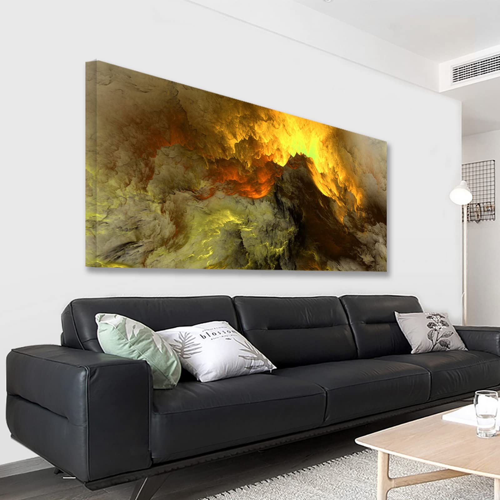YONICA Wall Canvas Abstract Painting, Wall Art Decor Abstract Wall Painting Picture of Mountain Valley Clouds Framed Stretched Printed on Canvas for Home Living Room Bedroom Office 24 X 48 Inches - PrintToucanAbstract Painting503-2448