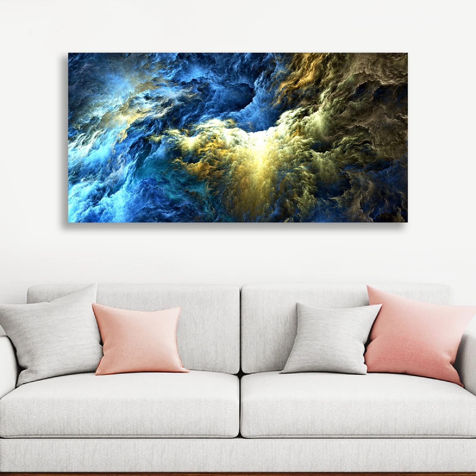 YONICA Wall Canvas Abstract Painting, Wall Art Decor Abstract Wall Painting Picture of Mountain Valley Clouds Framed Stretched Printed on Canvas for Home Living Room Bedroom Office 24 X 48 Inches - PrintToucanAbstract Painting502-2448