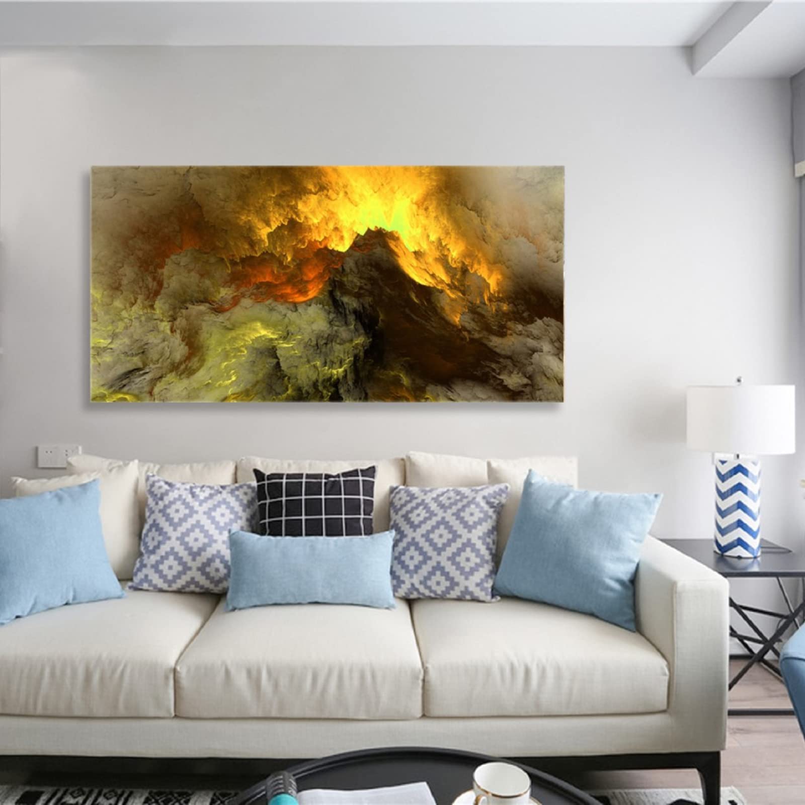 YONICA Wall Canvas Abstract Painting, Wall Art Decor Abstract Wall Painting Picture of Mountain Valley Clouds Framed Stretched Printed on Canvas for Home Living Room Bedroom Office 24 X 48 Inches - PrintToucanAbstract Painting503-2448