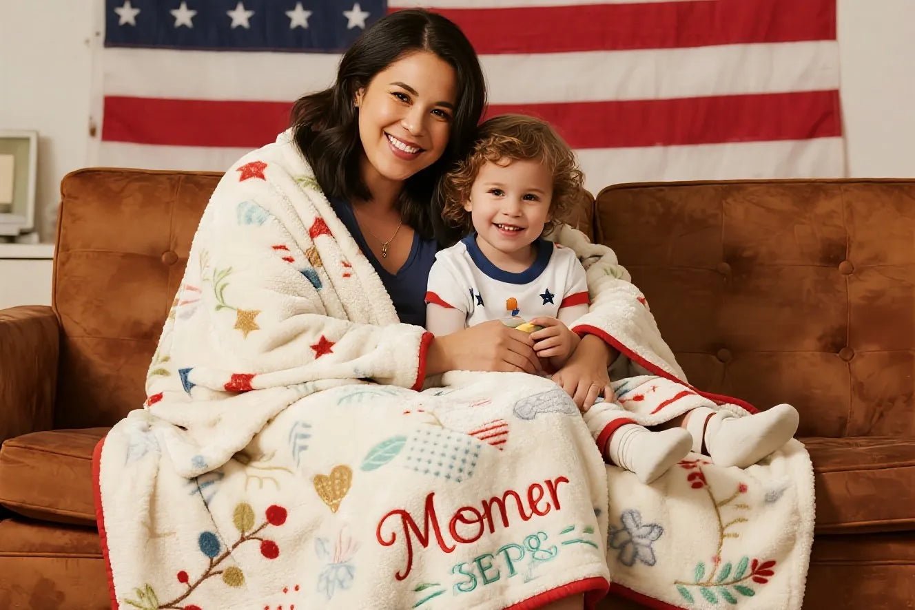 Personalized Sofa Blanket for Mom and Baby - printtoucan