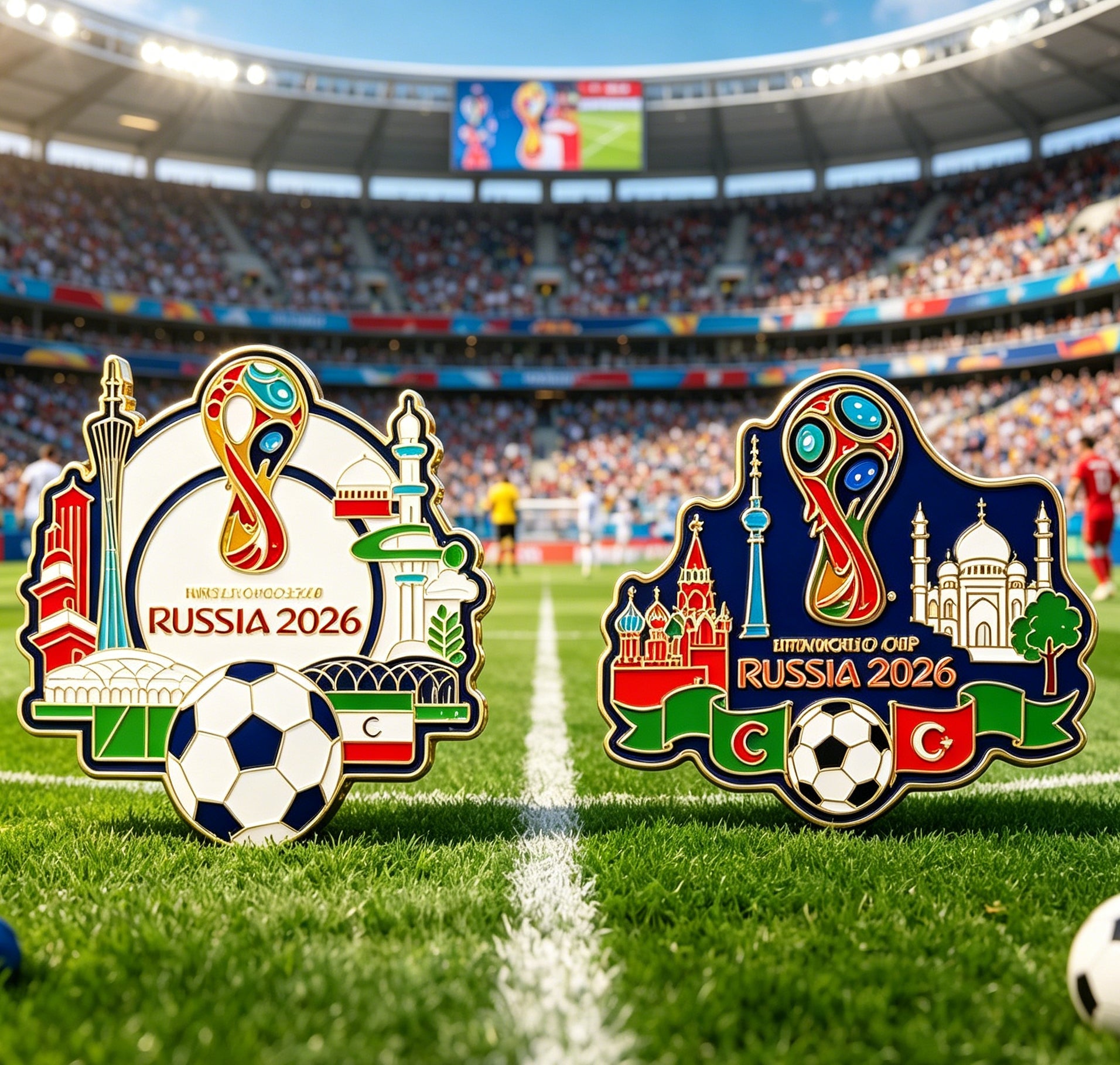 2 World Cup Enamel Pins, Football Collectible Brooches
