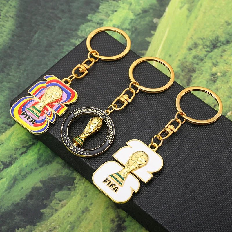 FIFA World Cup 2026 Themed Metal Enamel Keychain, Gold Plated Soccer Trophy Collectible Key Ring for Sports Memorabilia