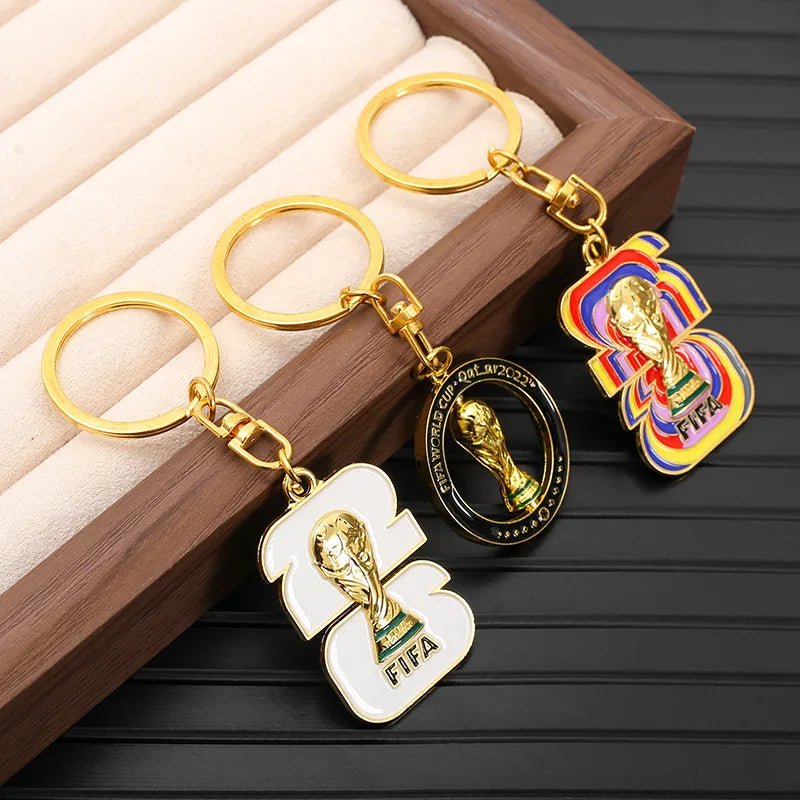 FIFA World Cup 2026 Themed Metal Enamel Keychain, Gold Plated Soccer Trophy Collectible Key Ring for Sports Memorabilia