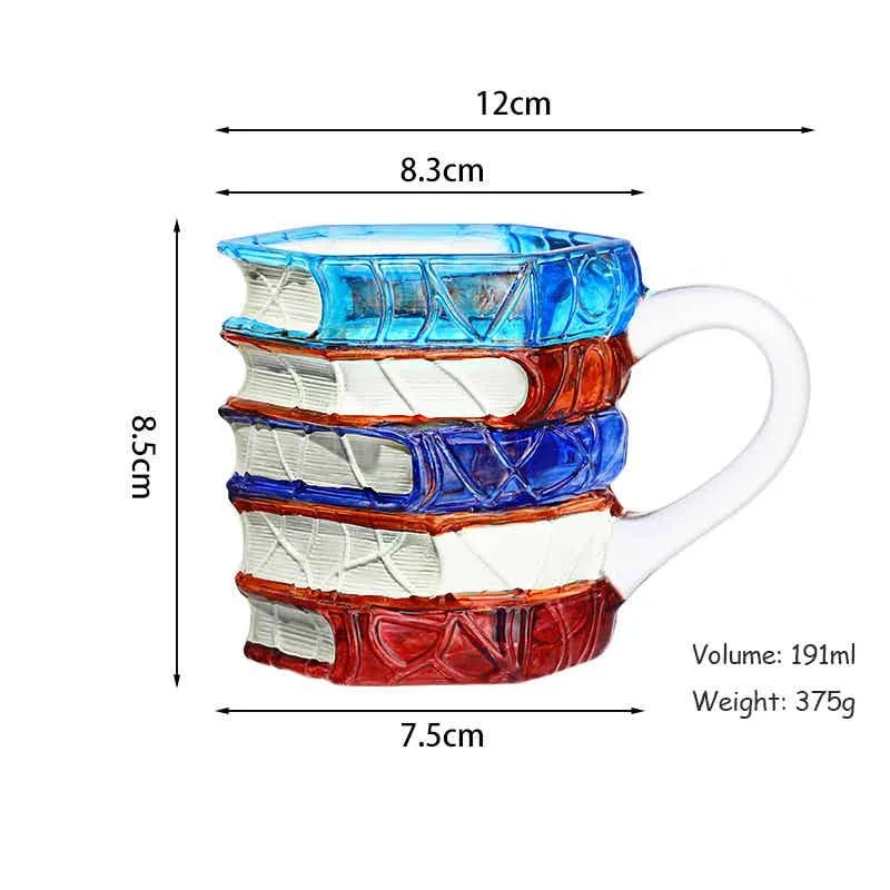 3D Painted Book Coffee Mug 191ml Soda Lime Glass Valentines Day Stacked Book Design Made in USA PrintToucan - PrintToucanStandard