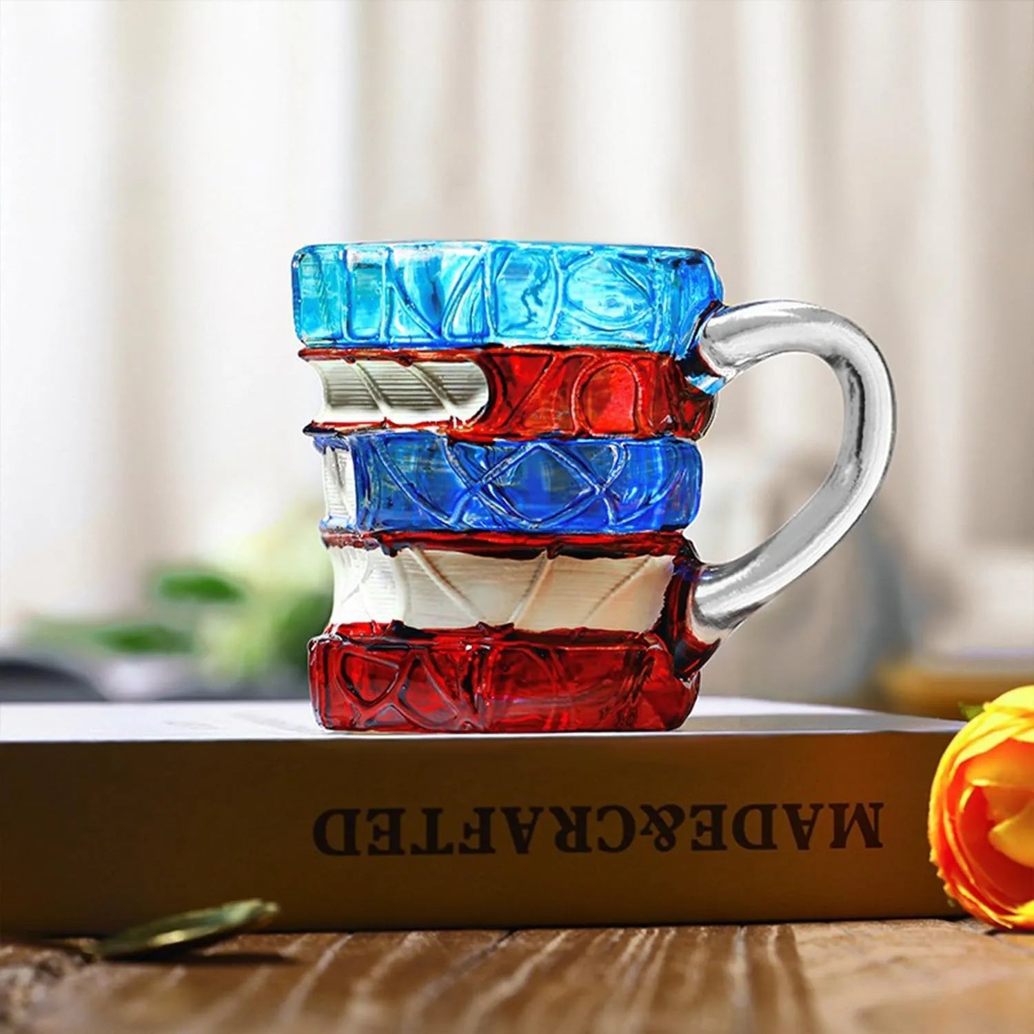 3D Painted Book Coffee Mug Glass Stained - Color Book Stack Design Literary Gift PrintToucan - PrintToucanChrismas Gift