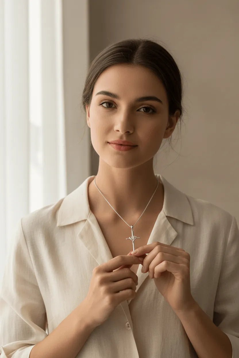925 Sterling Silver Heart Wrapped Cross Pendant Necklace Cubic Zirconia Christian Jewelry PrintToucan - PrintToucanNecklacePT-CROSS-HEART-WHITE