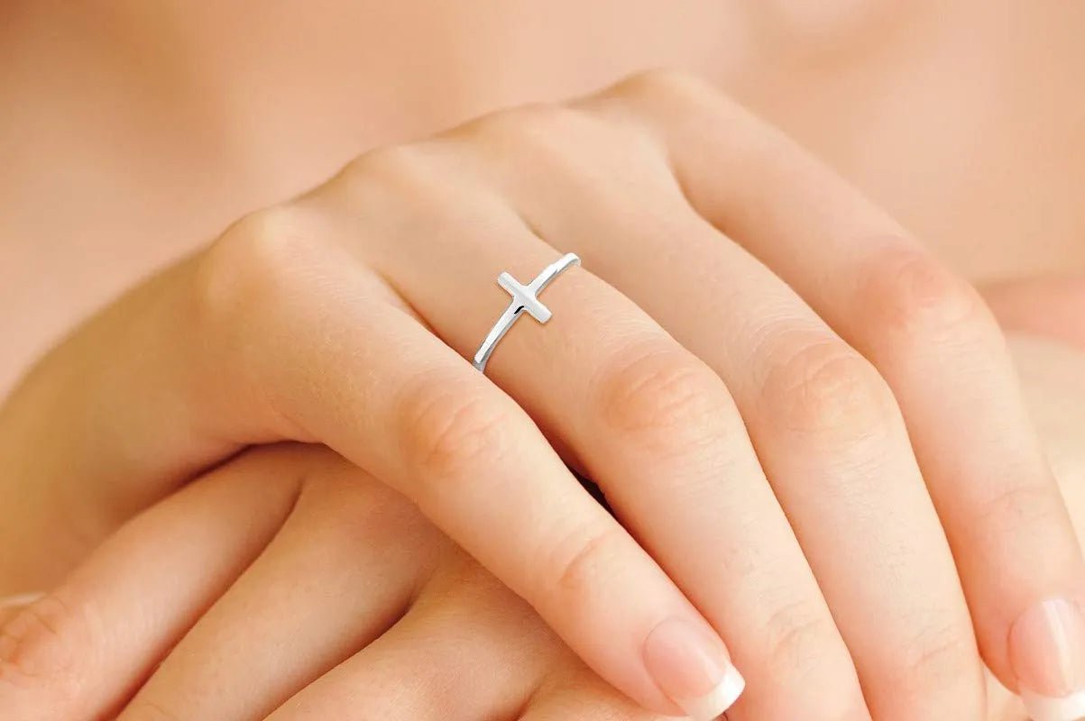 925 Sterling Silver Sideways Cross Open Adjustable Ring Christian Faith Jewelry For Women PrintToucan - PrintToucanRingsRING-CROSS-925-SLV