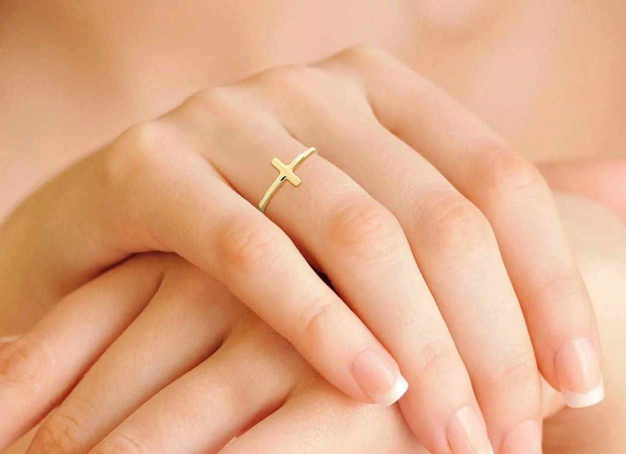 925 Sterling Silver Sideways Cross Open Adjustable Ring Christian Faith Jewelry For Women PrintToucan - PrintToucanRingsRING-CROSS-925-SLV
