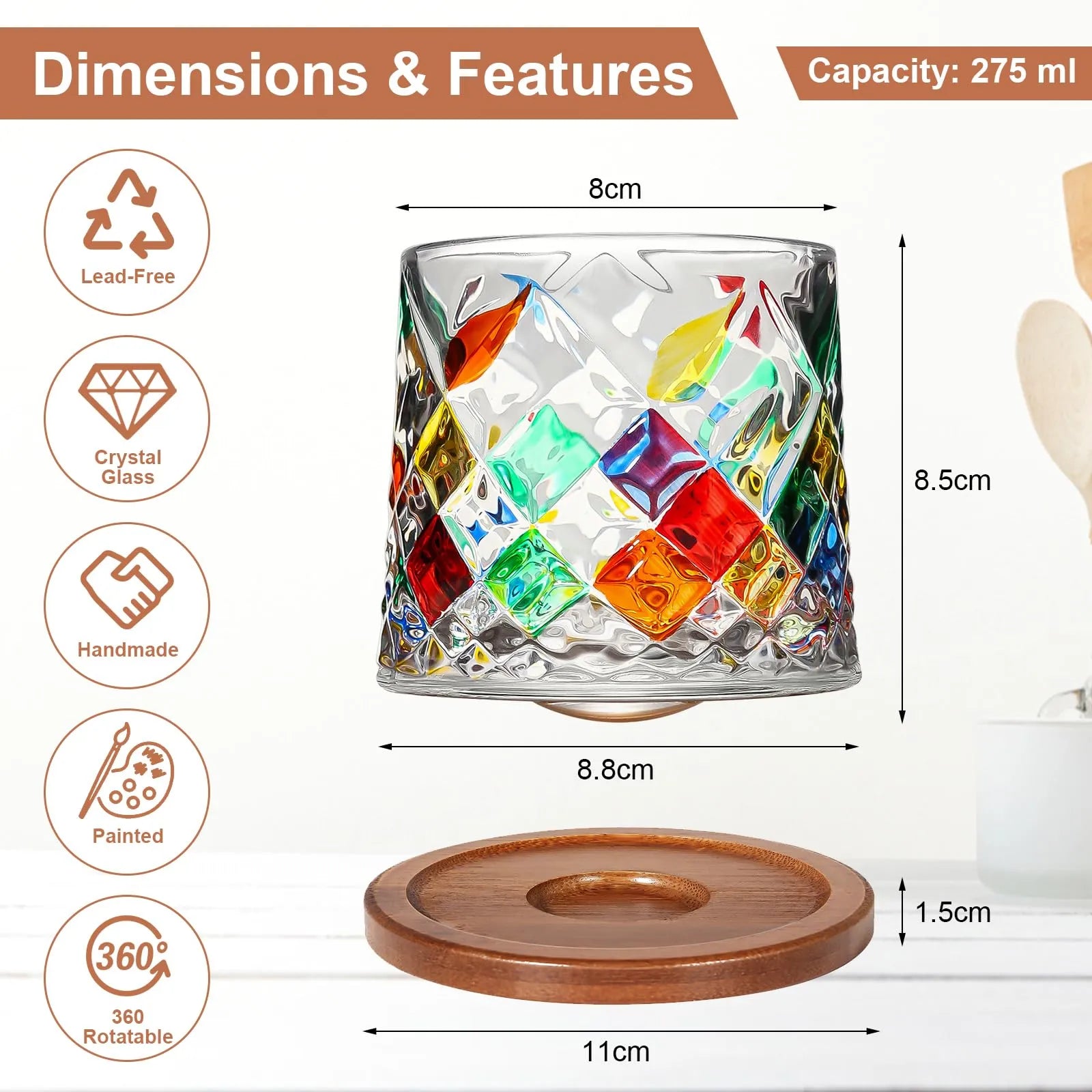 Colored Glass 270ml Glass Valentine Rotating Color Contrast Whiskey Cup USA Made PrintToucan