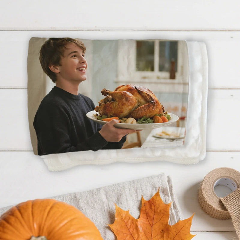 Custom Blankets Flanne with Photo Upload for Thanksgiving Day PrintToucan
