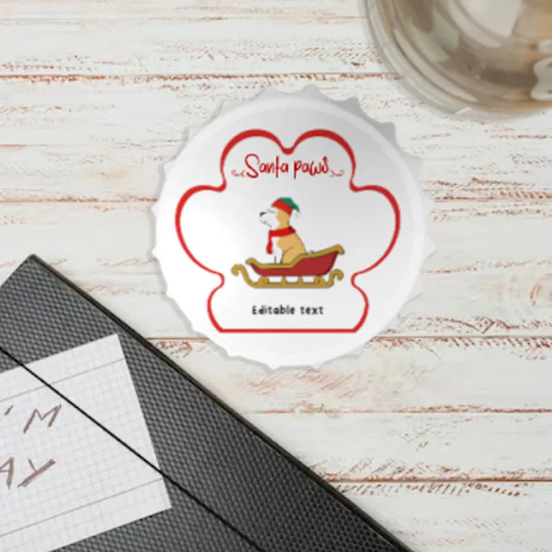 Custom engraved bottle opener featuring Santa and pets holiday theme - Unique bar accessory