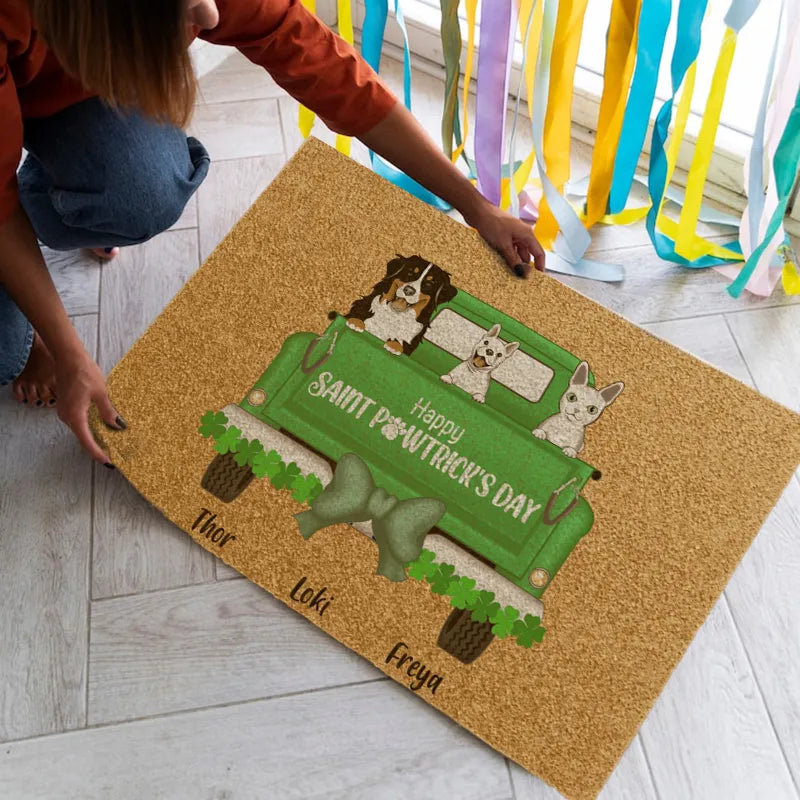 Custom Christmas pet doormat with personalized name and breed - Unique holiday home decor by PrintToucan