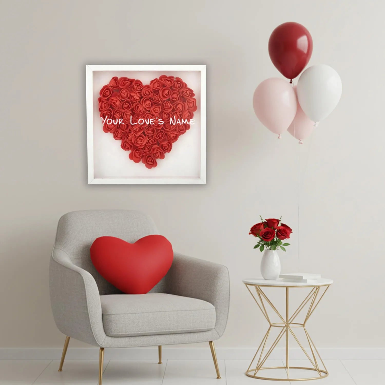 Custom Love Flower Shadow Box Valentine Day Gift PE Foam Flowers Custom Text Home Decor PrintToucan
