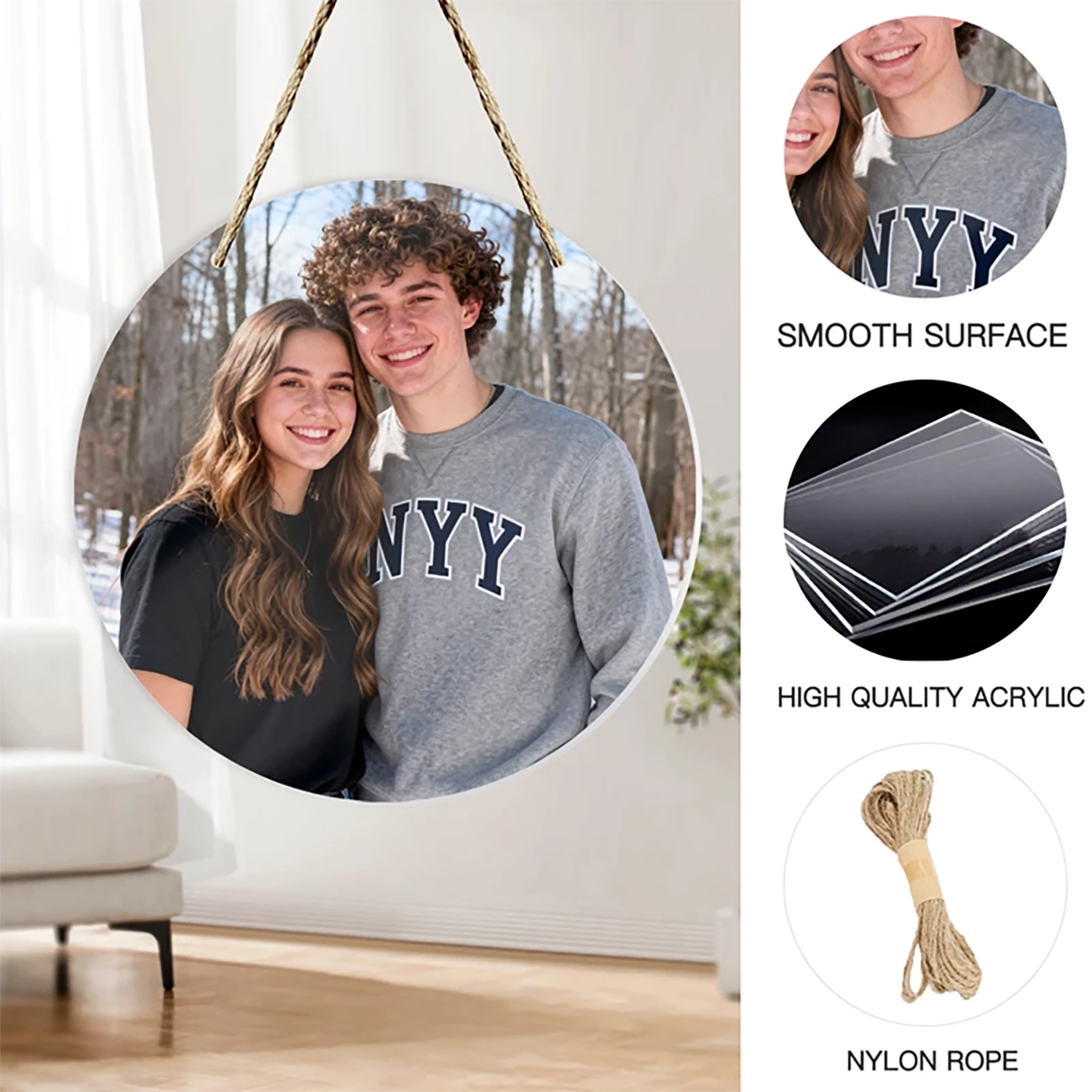 Custom Round Ornament Photo & Text Acrylic Christmas Gift  Photo Prints Personalized  Made in USA  PrintToucan